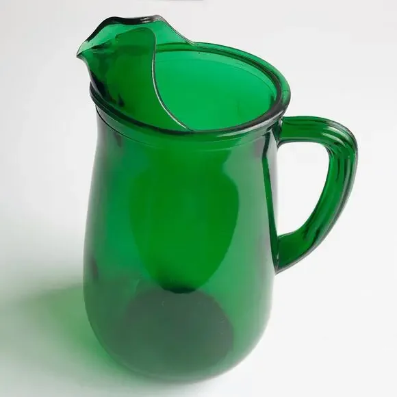 Vintage MCM Anchor Hocking Emerald Green Glass Water Pitcher 5 Cup Juice Drink - Picture 6 of 15